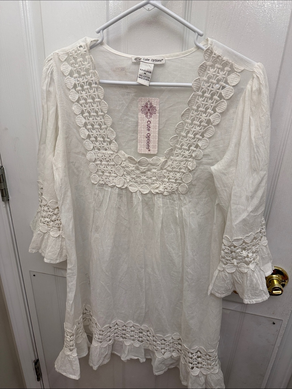 Cute Options White Crochet-Trim Bathing suit cover/swim cover up /Tunic Top